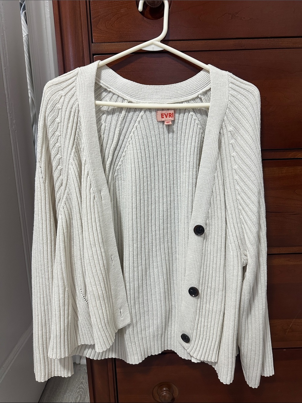 EVRI Off-White Ribbed Button-Front Women's Cardigan